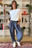 The Sunday Morning Stripe Twist Pant Navy Denim